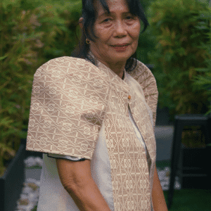Cream Filipiniana Top with Yakan Butterfly Sleeves & Front Panel